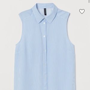 Light Blue and White Striped Sleeveless Blouse